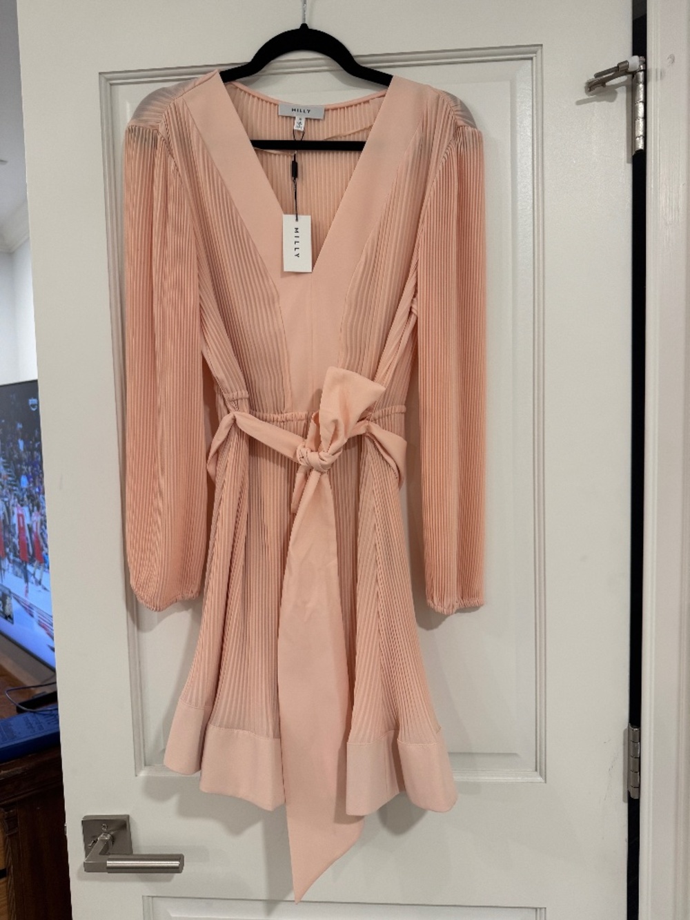 Milly Liv Pleated Belted Minidress - Nude size 10